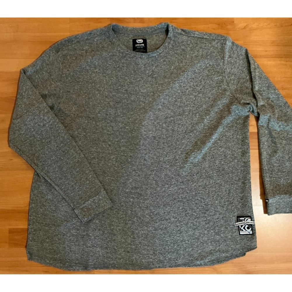 Ecko Unltd Mens 5XL Thermal Waffle Knit Shirt Gray Long Sleeve Y2K Streetwear